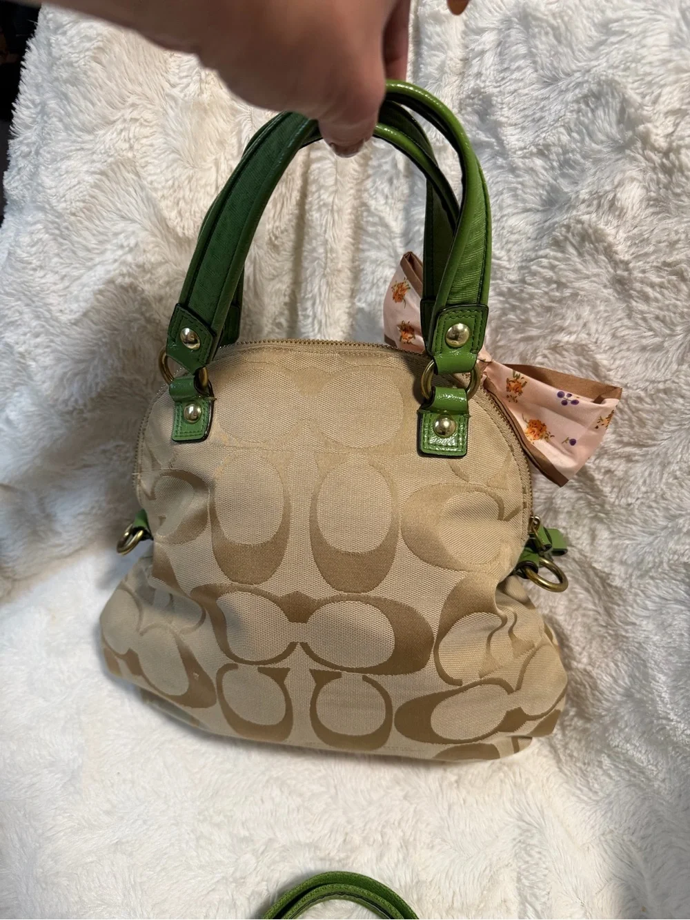 Y2K Coach Poppy Daisy Satchel beige and green double way style